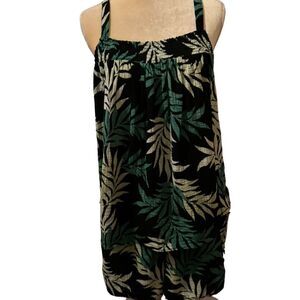 Joyspun Plus Size 20 Green Leaf Print Smocked Cami Tank Top Women's